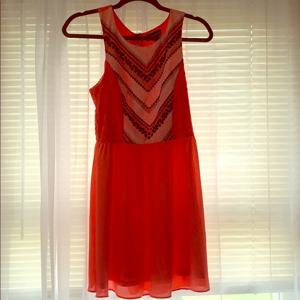 Coral Flower Embroidered Dress